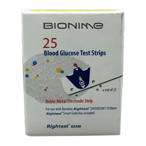 نوار تست قند خون بایونیم مدل GS300 بسته 25 عددی | Bionime Blood Glucose Test Strips GS300 Model 25 Pcs