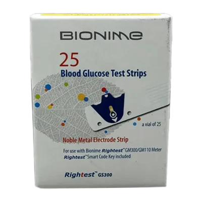 نوار تست قند خون بایونیم مدل GS300 بسته 25 عددی | Bionime Blood Glucose Test Strips GS300 Model 25 Pcs