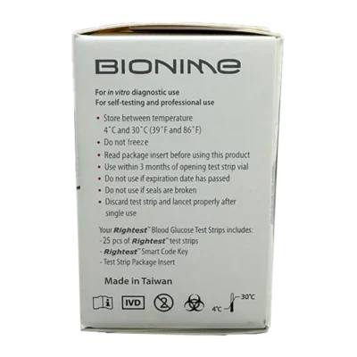 نوار تست قند خون بایونیم مدل GS300 بسته 25 عددی | Bionime Blood Glucose Test Strips GS300 Model 25 Pcs