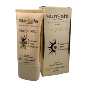 ضدآفتاب کرم پودری و پرایمری مکیسان SPF50 سان سیف | Sunsafe Maquisun Foundation Sunscreen SPF50