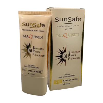 ضدآفتاب کرم پودری و پرایمری مکیسان SPF50 سان سیف | Sunsafe Maquisun Foundation Sunscreen SPF50