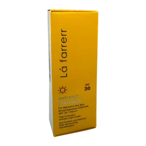 کرم ضدآفتاب و ضدلک بی رنگ پوست خشک SPF30 لافارر | Lafarrerr Anti Spot Sunscreen For Dry Skin SPF30