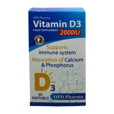 سافت ژل ویتامین د3 2000 واحدی او پی دی فارما | OPD Pharma Vitamin D3 2000IU Softgels