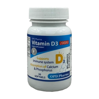 سافت ژل ویتامین د3 2000 واحدی او پی دی فارما | OPD Pharma Vitamin D3 2000IU Softgels